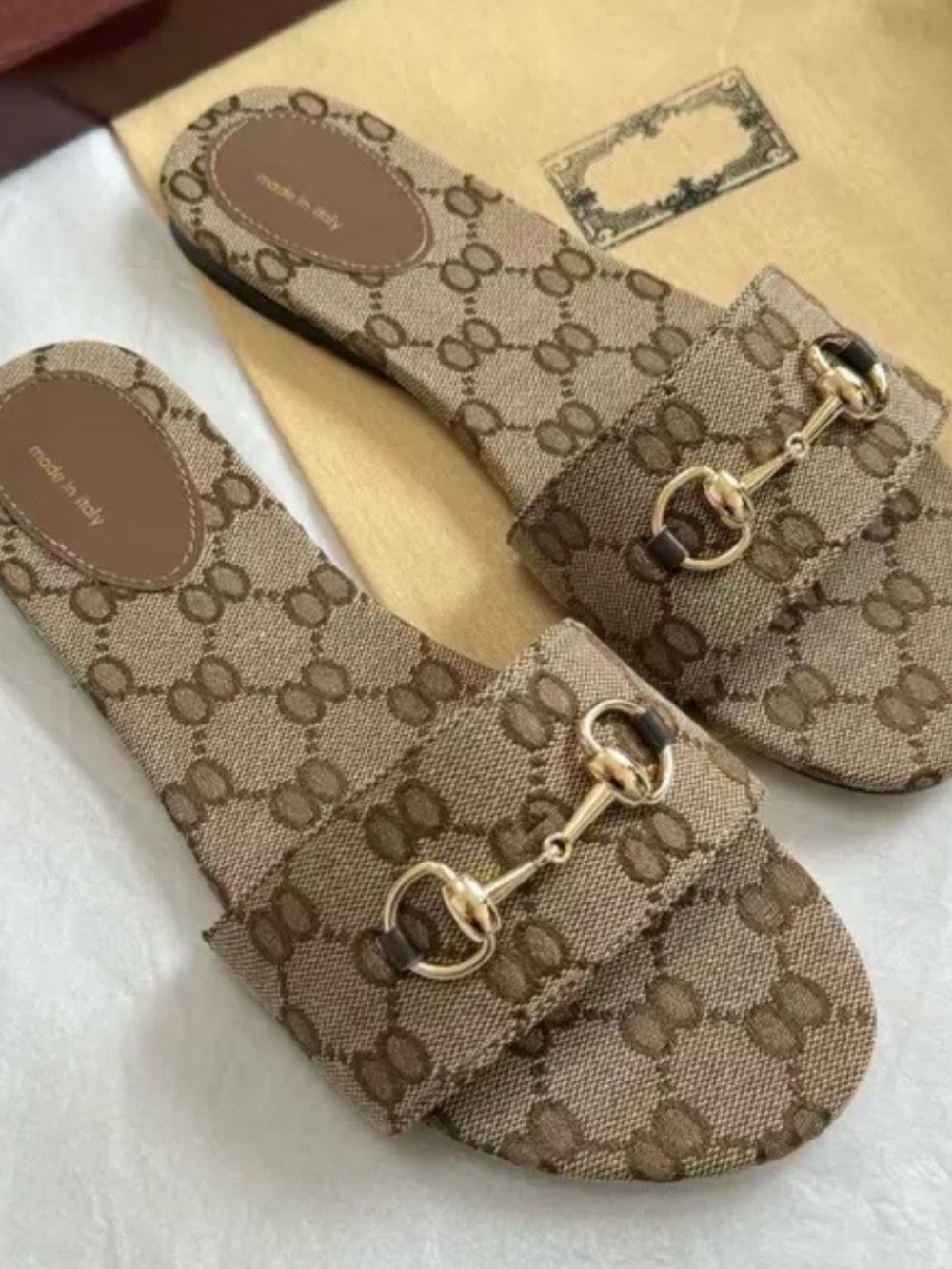 NEW Women's Canvas
Horsebit Slide Sandal with Gold Hardware - Picture 1 of 3